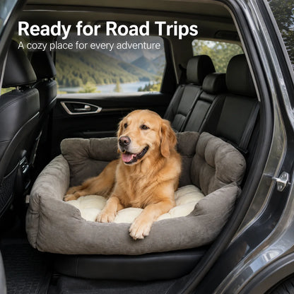 Portable Pet Car Booster Seat with Safety Leash & Storage Pockets