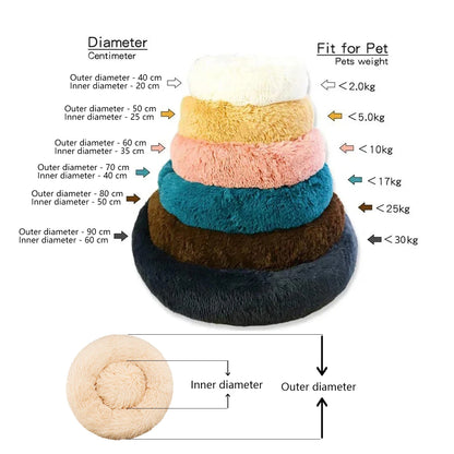 Round Plush Pet Bed — Soft Winter Sleeping Bed for Dogs & Cats, 6 Sizes