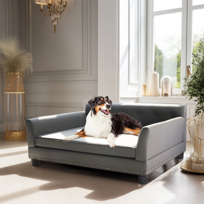Elevated Dog Sofa Lounge  Microfiber Leather Cover with Removable Cushion