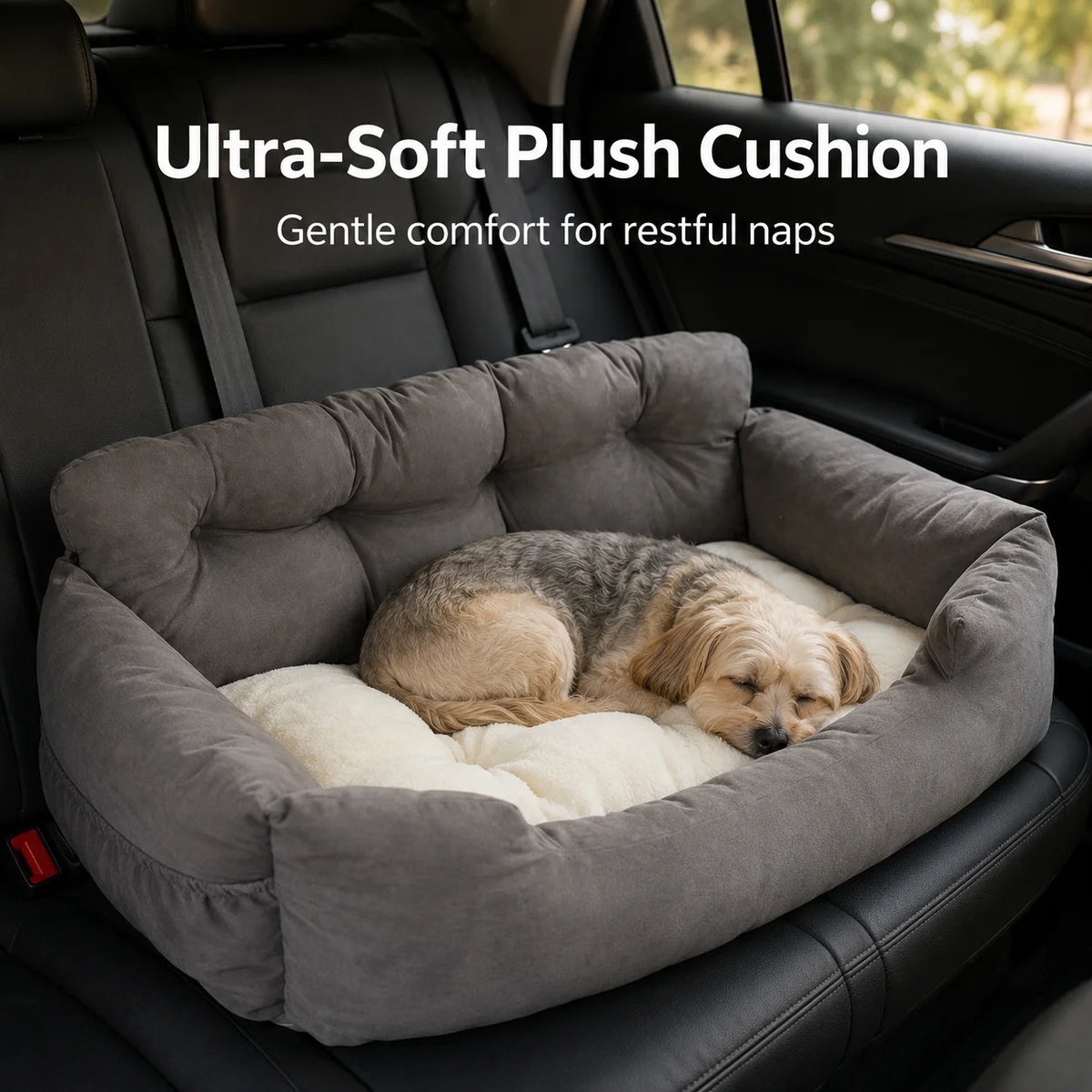 Portable Pet Car Booster Seat with Safety Leash & Storage Pockets