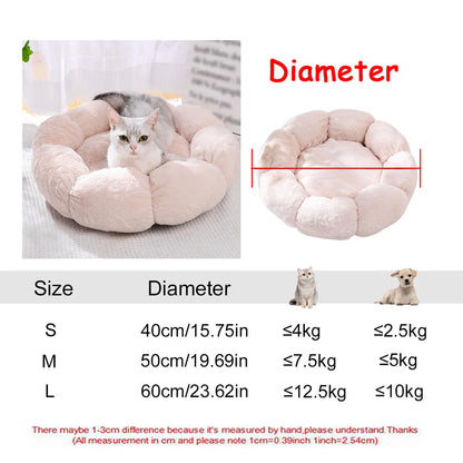 Round Plush Pet Bed — Soft Winter Sleeping Bed for Dogs & Cats, 6 Sizes