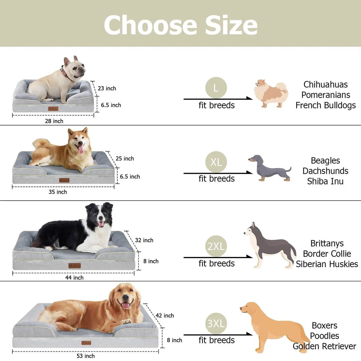 Orthopedic Memory Foam Dog Bed with Bolsters Washable Cover