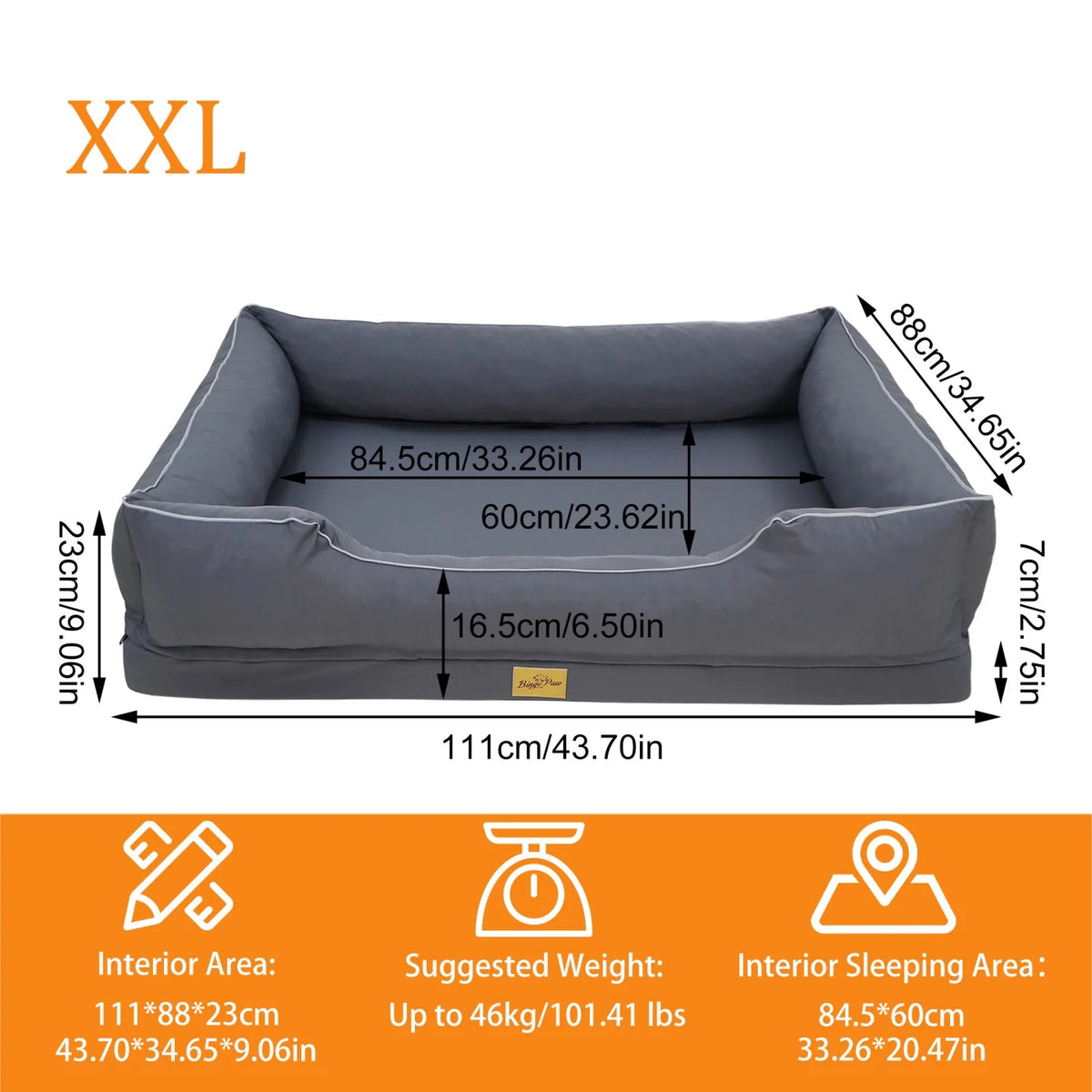 Orthopedic Dog Sofa Bed with Bolsters and  Removable Washable Cover