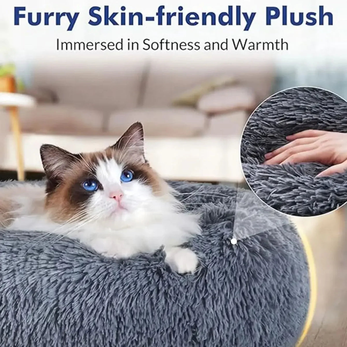 Round Plush Pet Bed — Soft Winter Sleeping Bed for Dogs & Cats, 6 Sizes