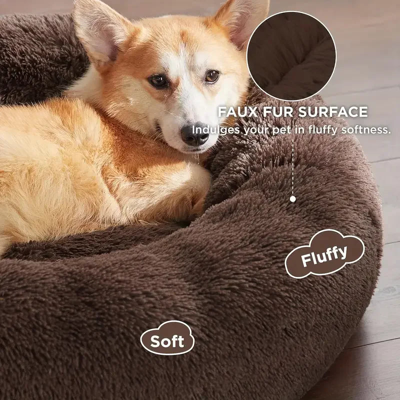 Round Plush Warm Basket Pet Bed