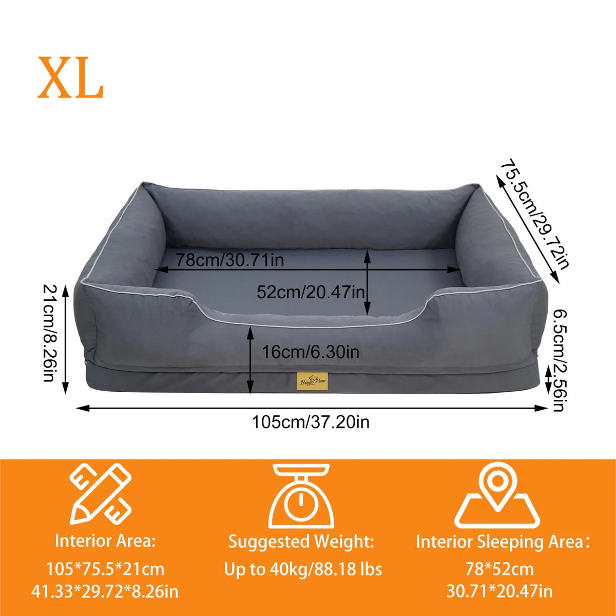 Orthopedic Dog Sofa Bed with Bolsters and  Removable Washable Cover