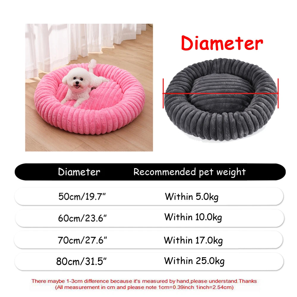 Round Plush Pet Bed — Soft Winter Sleeping Bed for Dogs & Cats, 6 Sizes