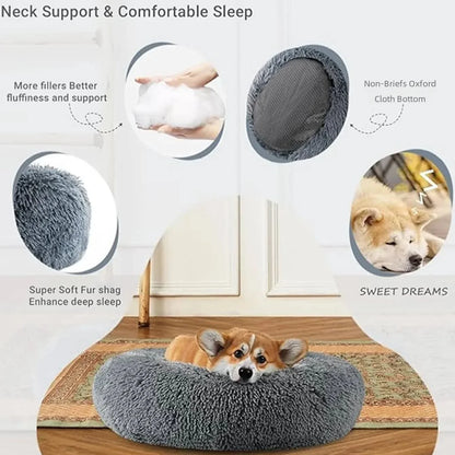 Round Plush Pet Bed — Soft Winter Sleeping Bed for Dogs & Cats, 6 Sizes