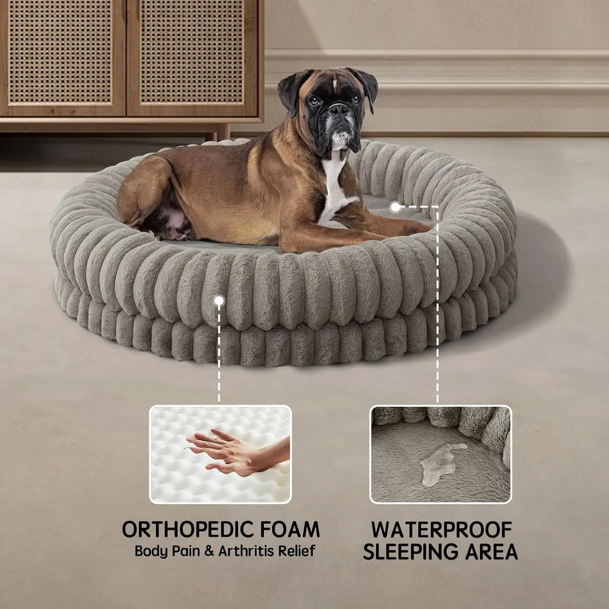 Luxury Orthopedic Donut Dog Bed  43" for Large Dogs