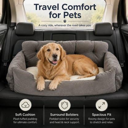 Portable Pet Car Booster Seat with Safety Leash & Storage Pockets