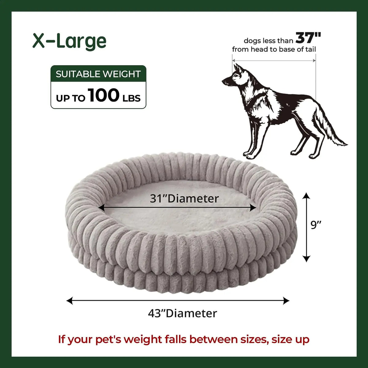 Luxury Orthopedic Donut Dog Bed  43" for Large Dogs