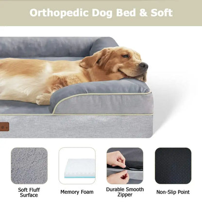 Orthopedic Memory Foam Dog Bed with Bolsters Washable Cover