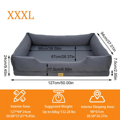 Orthopedic Dog Sofa Bed with Bolsters and  Removable Washable Cover