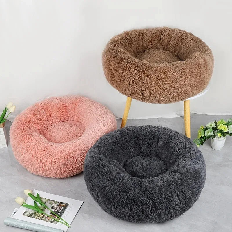 Soft Faux Fur Plush Donut Pet Bed