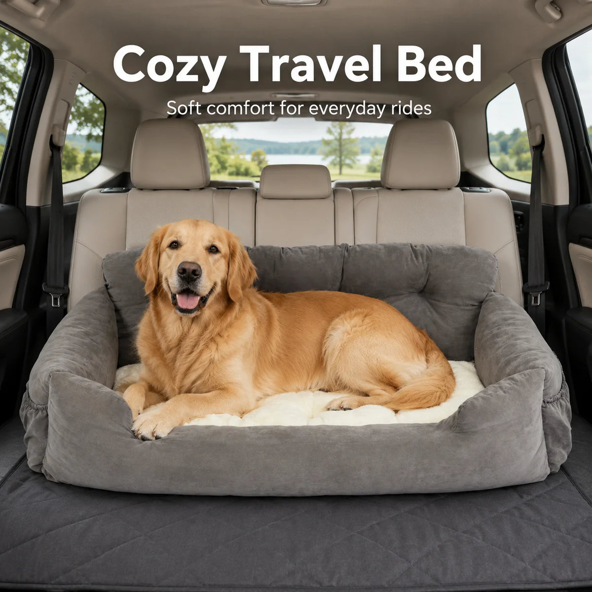 Portable Pet Car Booster Seat with Safety Leash & Storage Pockets