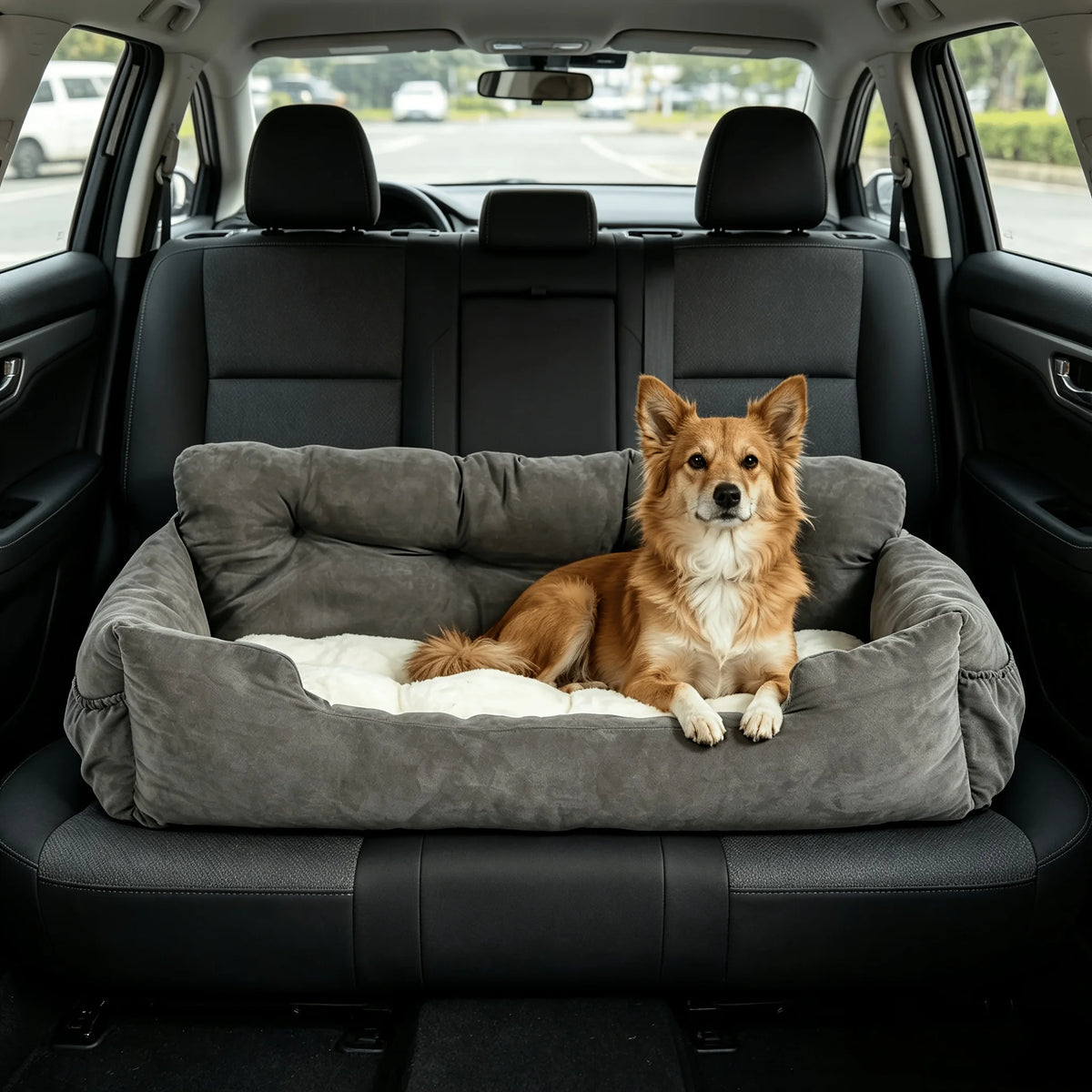 Portable Pet Car Booster Seat with Safety Leash & Storage Pockets