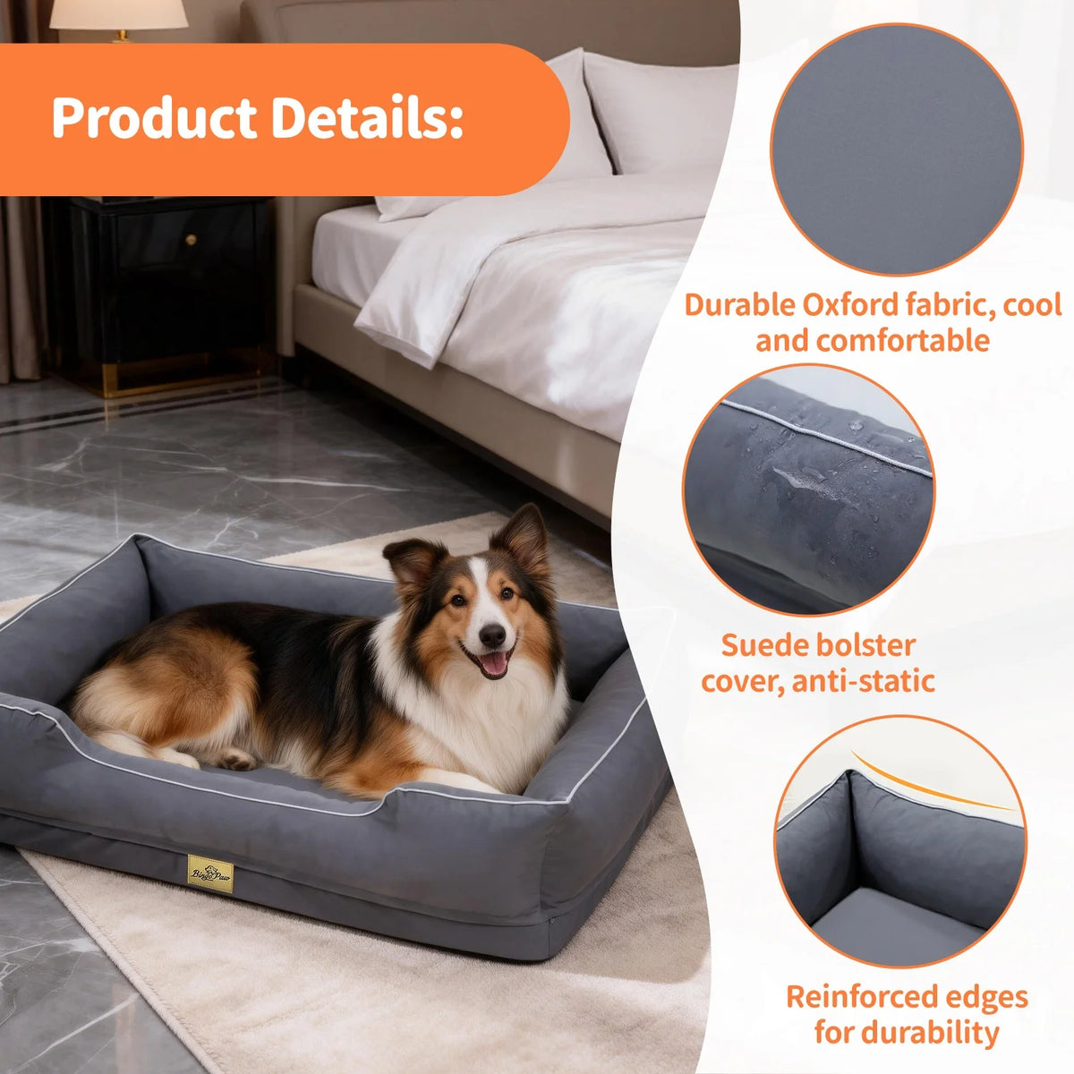 Orthopedic Dog Sofa Bed with Bolsters and  Removable Washable Cover